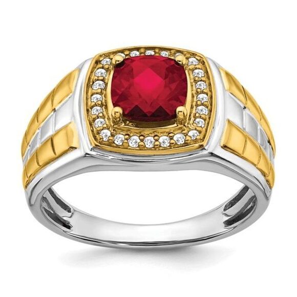 Men's 14k Two-Tone Ruby and Diamond Ring - Picture 3 of 3